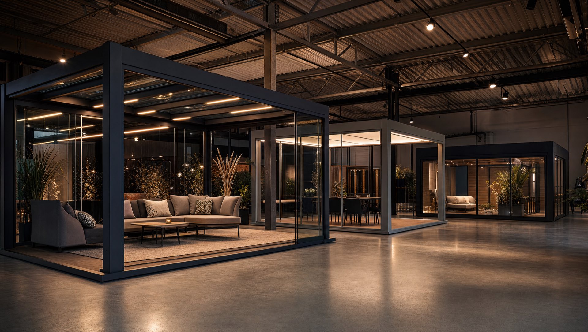 De nieuwe TerraShield showroom met overkappingen in het echt